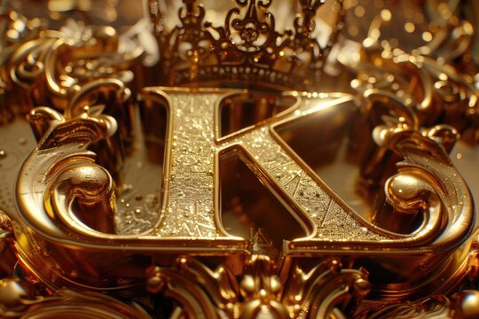 A regal symbol featuring a golden letter K topped with a crown, perfect for designs related to initials, royalty, or prestige