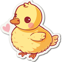 Cute yellow duck with heart cartoon vector art illustration