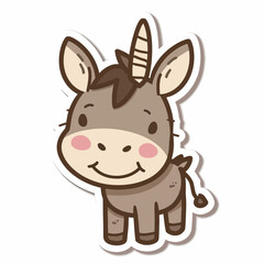Cute cartoon donkey unicorn sticker vector art illustration