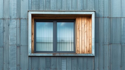 A window with a wooden frame on a building