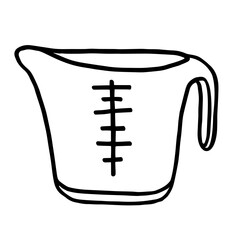 Measuring cup in Doodle style. Kitchen measuring object for bulk and liquid products. Vector stock illustration. isolated on a white background. A ladder with divisions for a pastry chef.