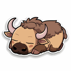 cartoon Sleepy Buffalo Sticker with Closed