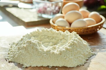 Step-by-step cooking process. We prepared flour and eggs for making dough