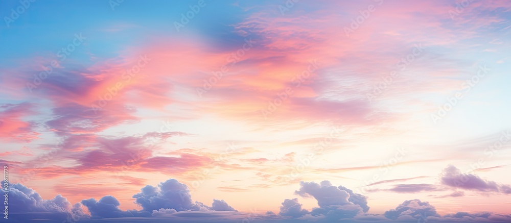 Poster Twilight setting showcasing a stunning sky with colorful clouds provides a perfect backdrop for copy space images.