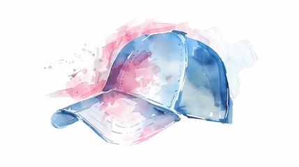 A watercolor painting of a hat with a pink and blue background, Generative AI illustrations. 
