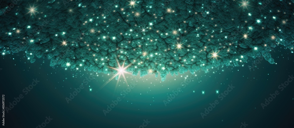 Poster View from beneath a Christmas tree with a bare top showcasing a copy space image.