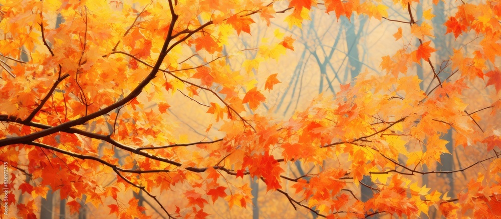 Poster vibrant autumn foliage in a natural setting with space for writing or images.