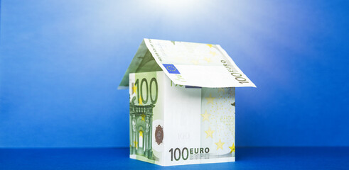  house home from european hundred money currency banknotes euro, apartment house building...