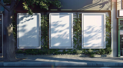 Street outdoor mockup with a posters for mock up, Generative AI illustrations. 