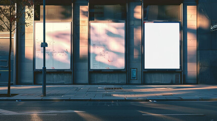 Street outdoor mockup with a posters for mock up, Generative AI illustrations. 