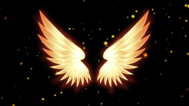 Animation of flapping angel wings against a starry sky background