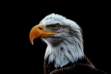 Naklejka premium Close-up shot of an eagle's head against a black background