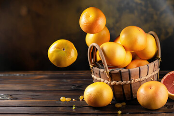 grapefruits on a wooden table