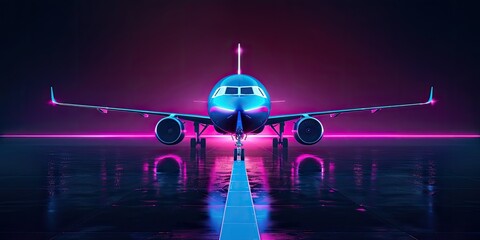 Futuristic Airplane with Neon Lights