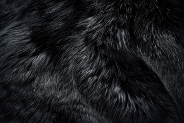 A detailed view of black fur texture with individual hairs and natural imperfections