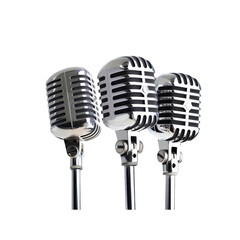 Fototapeta premium Three Retro Microphones Arranged In A Vintage Style, Evoking A Sense Of Nostalgia