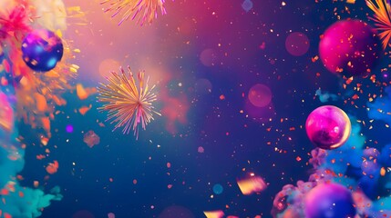 Abstract Festive Background with Confetti and Fireworks