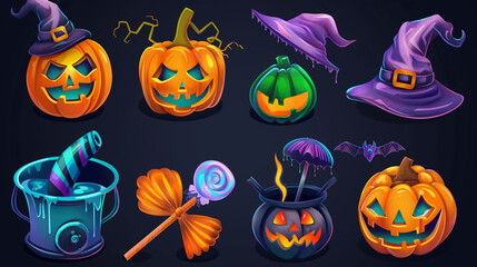 Asset of Halloween for mobile game, ui game, slot game isolation on dark background, Illustration.