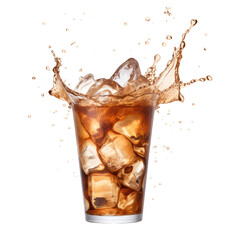 Iced coffee splash isolated on transparent background Remove, Clipping Path