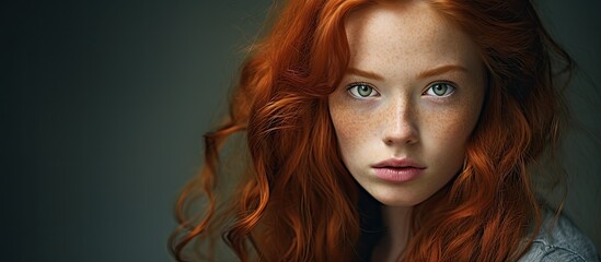 Fototapeta premium A stunning red-haired girl in a portrait with copy space image.