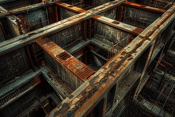 A very old looking building with heavy rust damage