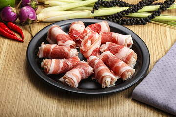 Raw beef bacon for grill