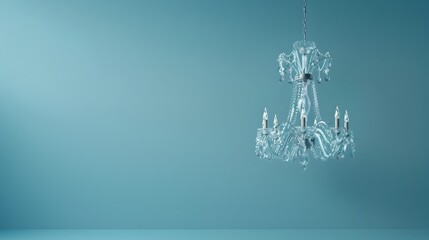 Ornate Glass Chandelier with Minimalist Lighting on Cerulean Background