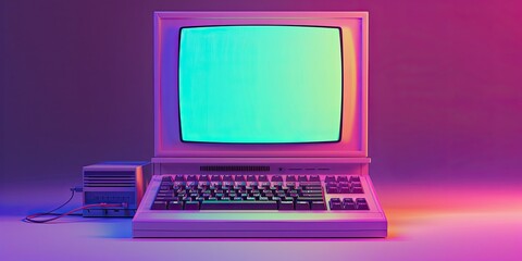 Retro Computer with Neon Lights