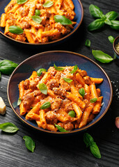 Homemade sausage and fennel pasta with cream tomato sauce