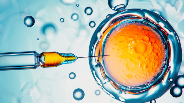 Close-up of in vitro fertilization, artificial insemination of egg cell, advanced technologies and the complex process of artificial reproduction. Topics about the treatment of infertility .