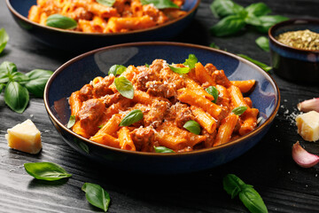 Homemade sausage and fennel pasta with cream tomato sauce