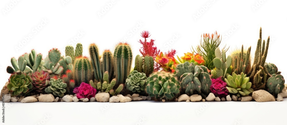 Aufkleber Isolated shrub and cactus set on a white background with clipping paths for a copy space image.