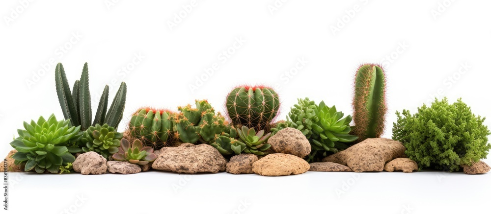 Aufkleber Isolated shrub and cactus set on a white background with clipping paths for a copy space image.