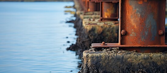 vertical photo of rusted quay detail.