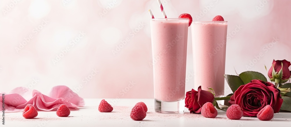 Poster rose smoothies with copy space image.