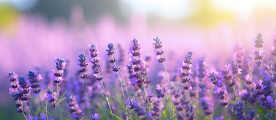 Obraz premium Lavender in full bloom in the garden, showcasing its beauty with a serene copy space image.