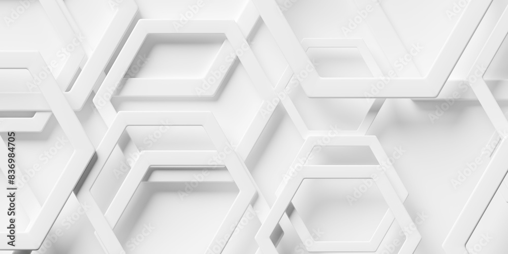 Wall mural modern minimal layered white honeycomb hexagon frames geometrical pattern background flat lay top vi