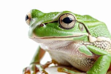 Obraz premium Green tree-frog on white background - close-up