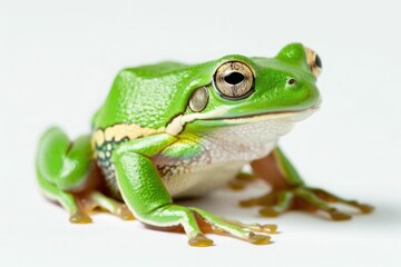 Green tree-frog on white background - close-up