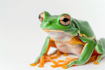 Green tree-frog on white background - close-up