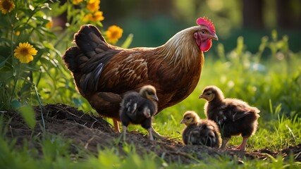 Fototapeta premium A Hen with her chicks 