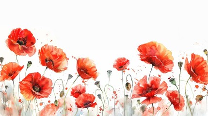 Obraz premium Red poppies on white background 