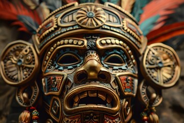 Fototapeta premium Closeup of a colorful mayan mask, showcasing detailed patterns and cultural art