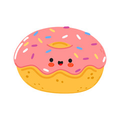 Doughnut character. Vector hand drawn cartoon kawaii character illustration icon. Isolated on white background. Doughnut character concept