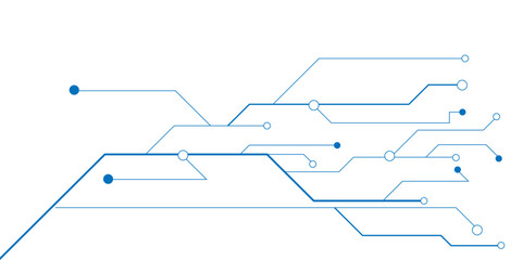 Abstract white background technology line and dots. Vector circuit board illustration. White background with blue technology circuit. 