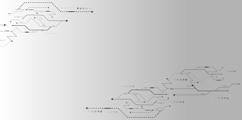 Hi-tech vector illustration with various technology elements. Abstract grey, white futuristic electronic circuit technology background.