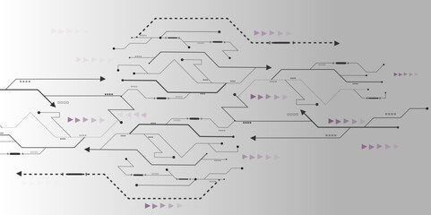 Hi-tech vector illustration with various technology elements. Abstract grey, white futuristic electronic circuit technology background.
