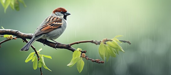 a sparrow in the green. Creative banner. Copyspace image