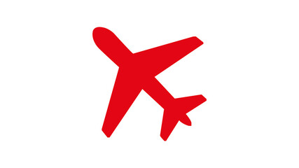Obraz premium Bright red airplane icon symbolizing travel, flight, or vacation service against a clean white background for advertising.