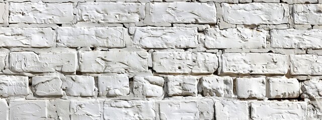 Old brick wall background, painted in white color, template for horizontal banner